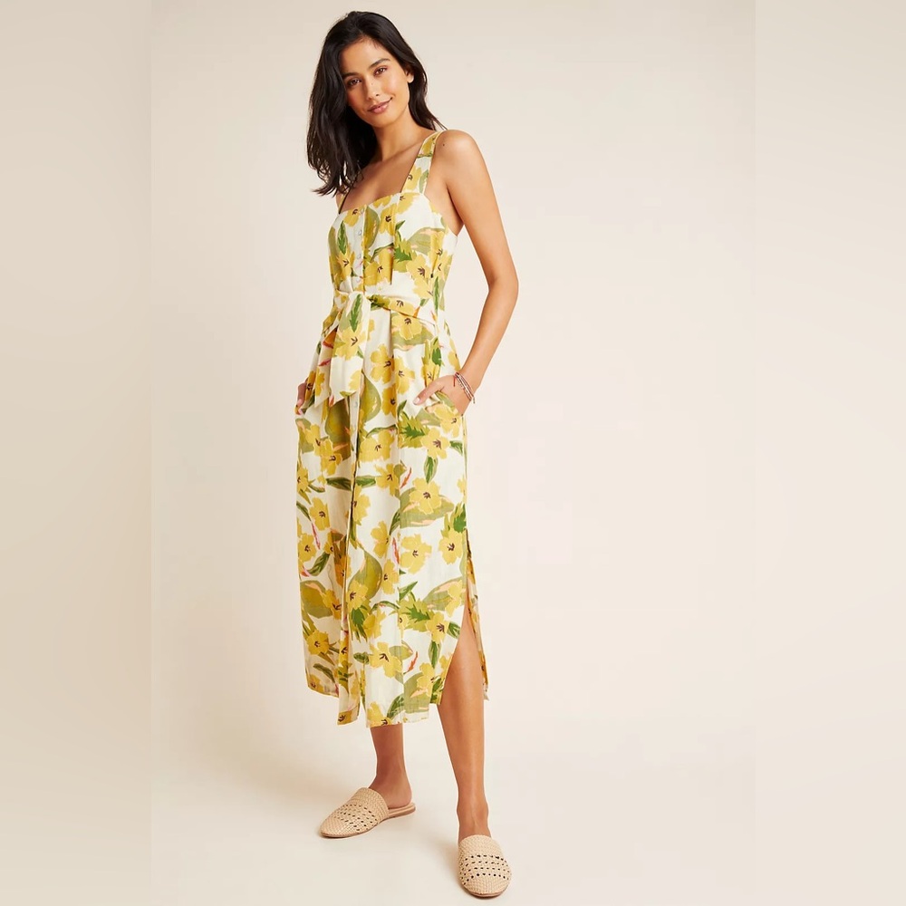 L SPACE Mykonos Tie-Front Cover-Up Dress Women's SIZE SMALL linen blend tropical